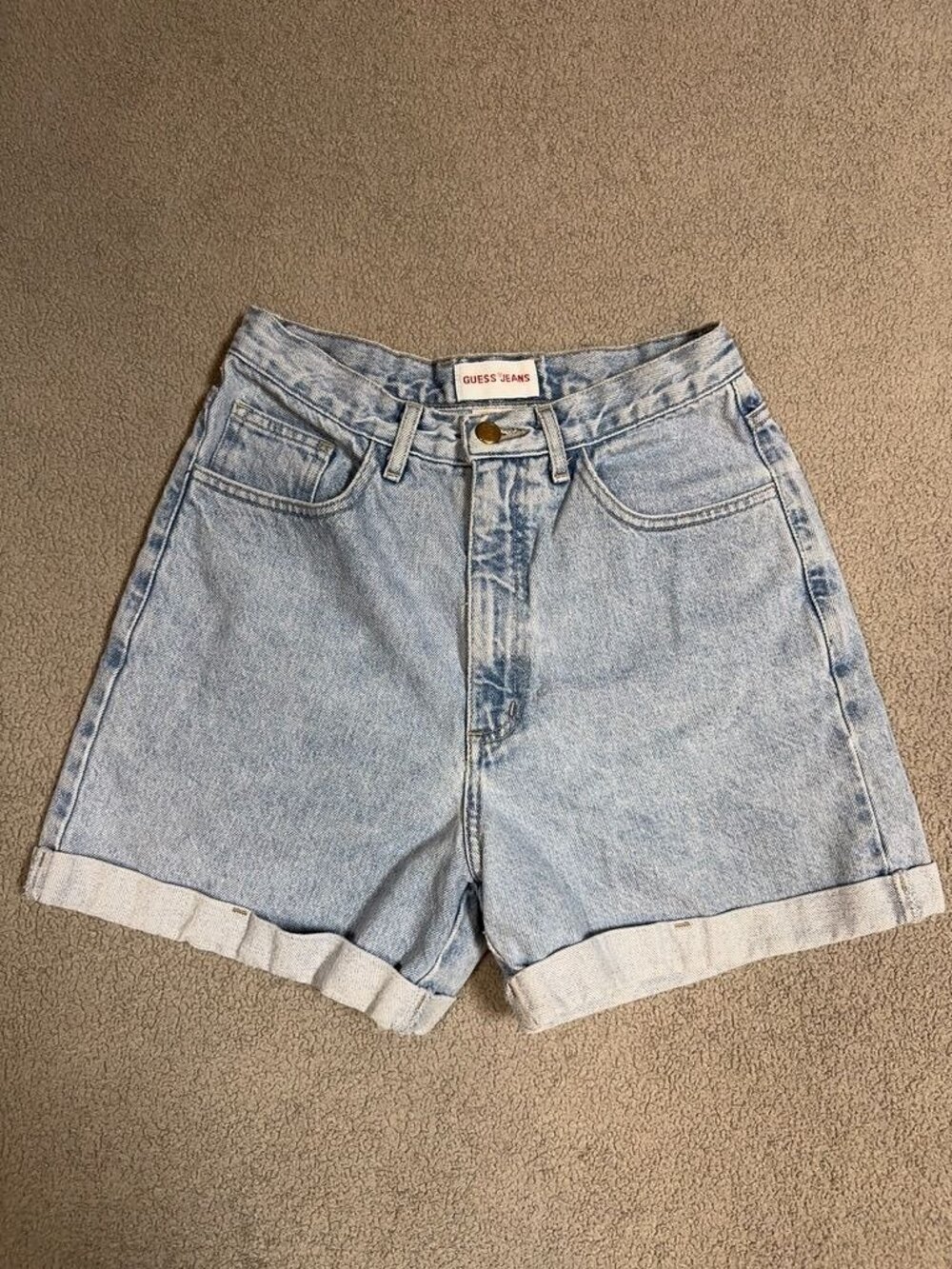 Vintage 90s Guess Jeans High Rise Light Wash Cuffed Denim Mom Shorts Size 29